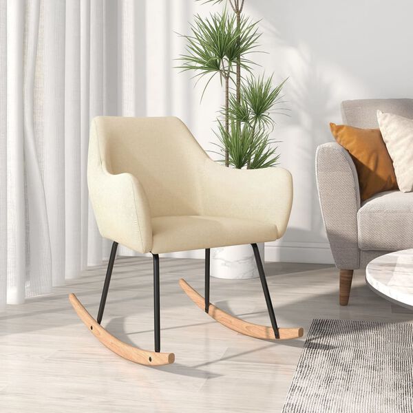 vidaXL Silla mecedora de tela color crema