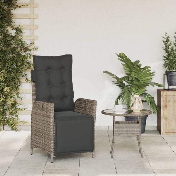 vidaXL Sillón reclinable de jardín con reposapiés ratán sintético gris