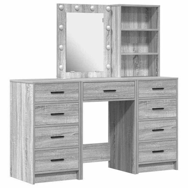 vidaXL Mesa de tocador con caj&oacute;n 3 pcs Gris 40 x 41 x 135 cm