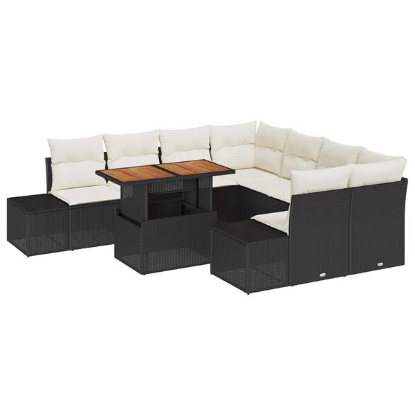 vidaXL Conjunto de Comedor de Jard&iacute;n con coj&iacute;n 9 pcs Negro y crema