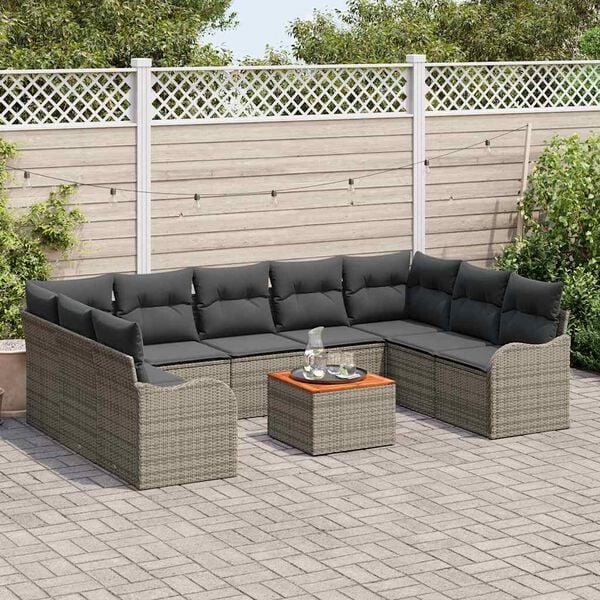 vidaXL Conjunto de sofás de jardín 10 pcs Gris ratán sintético