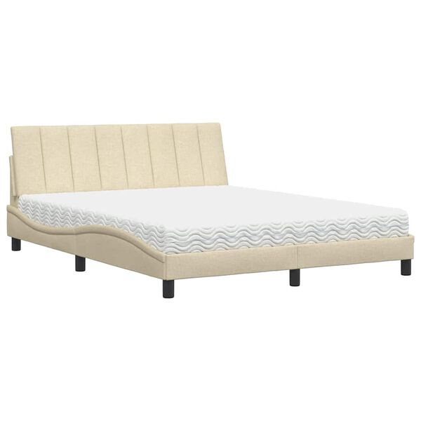 vidaXL Cama con colch&oacute;n Hanko de tela color crema 160x200 cm