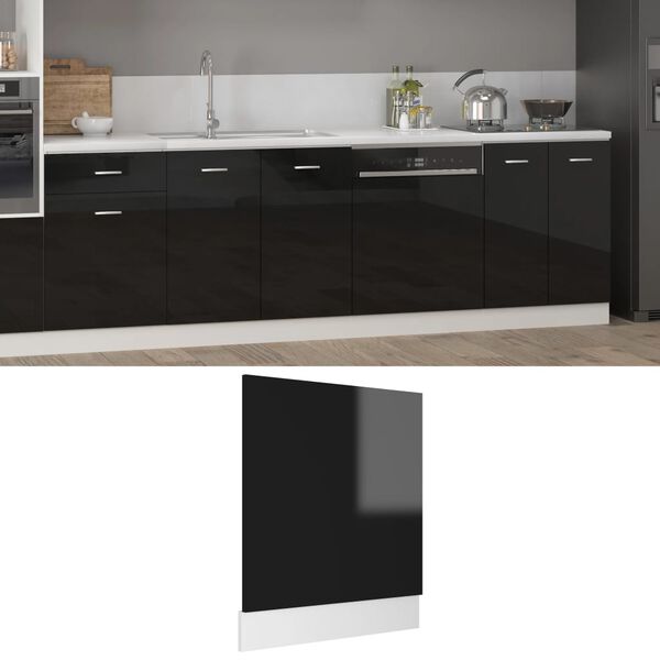 vidaXL Panel para lavavajillas &ldquo;Lyon&rdquo; contrachapada negro brillo