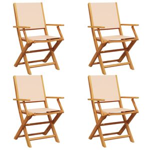 vidaXL Sillas de jard&iacute;n plegables 4 uds madera maciza y tela beige