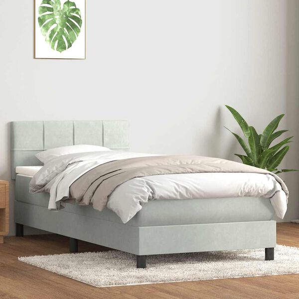 vidaXL Cama box spring con colch&oacute;n y LED terciopelo gris claro 90x220 cm