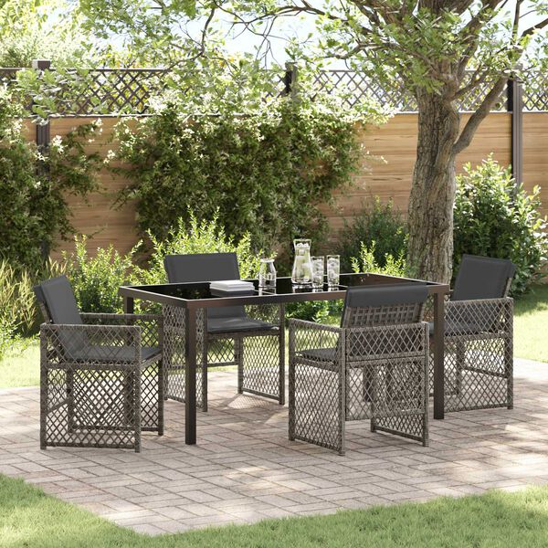 vidaXL Conjunto de Comedor de Jard&iacute;n 5 pcs Gris rat&aacute;n sint&eacute;tico