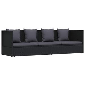 vidaXL Sof&aacute; de jard&iacute;n con cojines y almohadas rat&aacute;n sint&eacute;tico negro