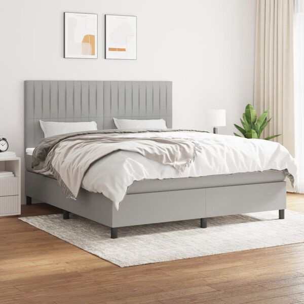 vidaXL Cama box spring con colch&oacute;n tela gris claro 180x200 cm