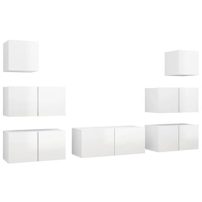 vidaXL Set de muebles de salón 7 pzas madera ingeniería blanco brillo