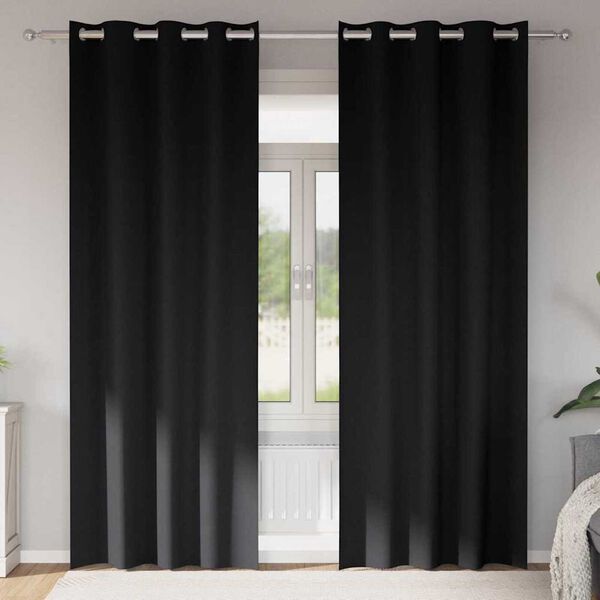 vidaXL Cortinas Opacas con Anillas 2 pcs Negro 225 x 140 cm Poli&eacute;ster