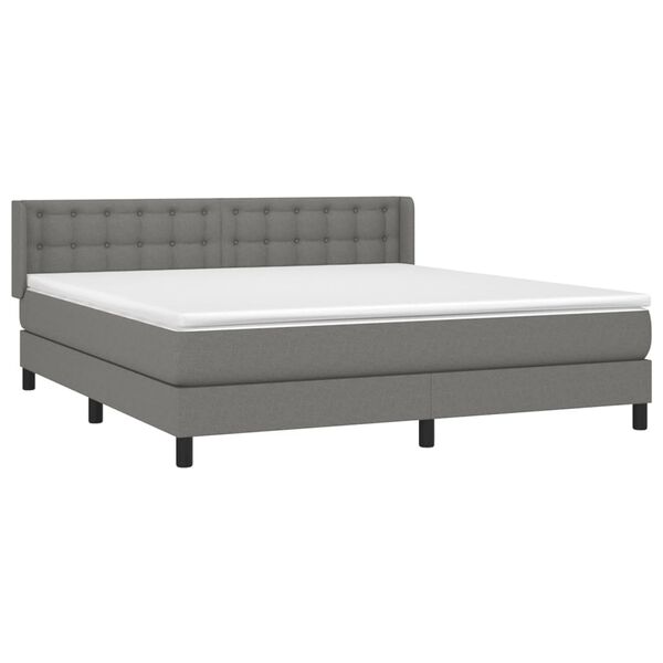 vidaXL Cama box spring con colch&oacute;n tela gris oscuro 180x200 cm