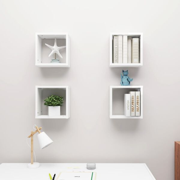 vidaXL Estantes cubo de pared 4 unidades blanco brillo 30x15x30 cm