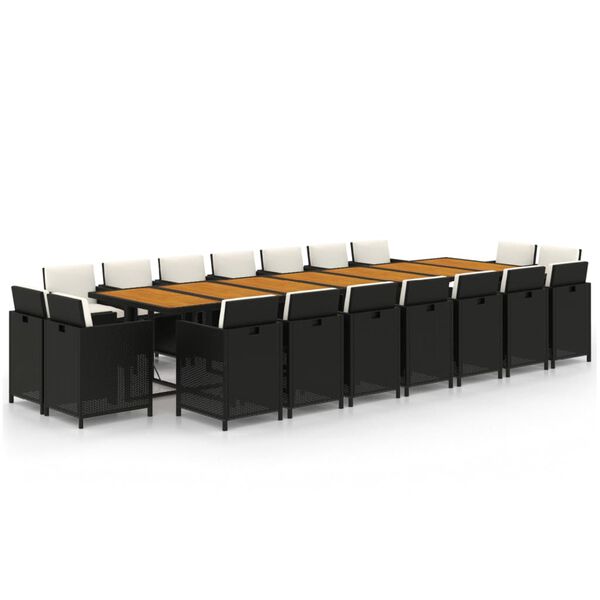 vidaXL Set de comedor jard&iacute;n 19 pzas con cojines rat&aacute;n sint&eacute;tico negro