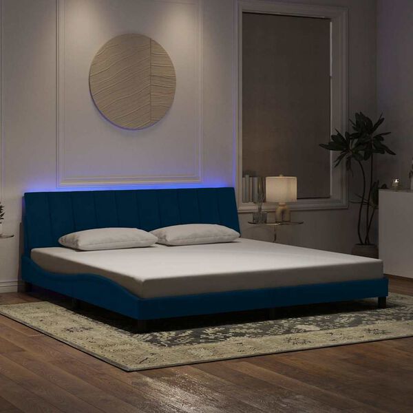 vidaXL Estructura de cama con LED sin colch&oacute;n Hanko terciopelo azul 200x200 cm