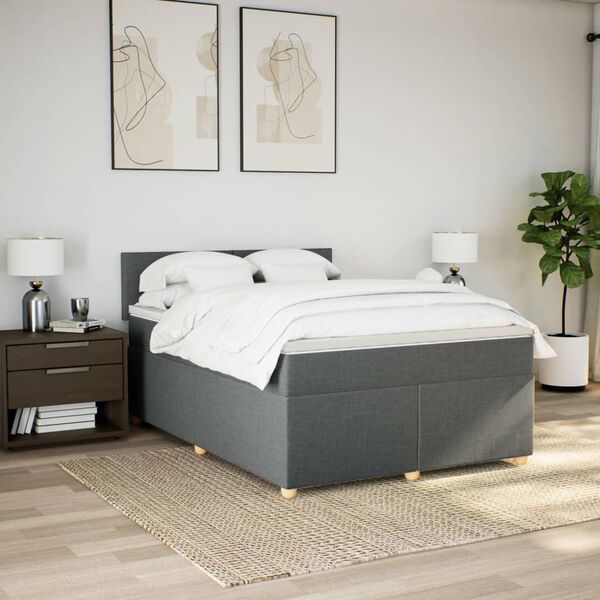 vidaXL Cama box spring con colchón tela gris oscuro 140x200 cm