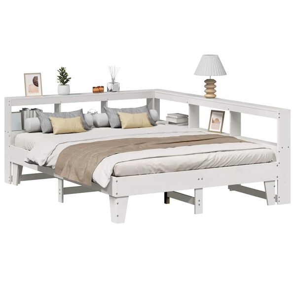 vidaXL Cama con estanter&iacute;a sin colch&oacute;n madera maciza blanca 140x200 cm