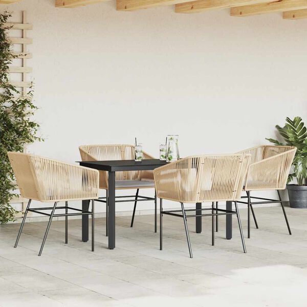 vidaXL Juego de comedor jard&iacute;n 5 piezas cojines rat&aacute;n sint&eacute;tico marr&oacute;n