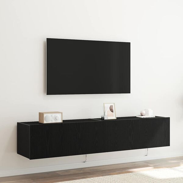 vidaXL Mueble de TV Montado en la Pared 2 pcs Roble Negro