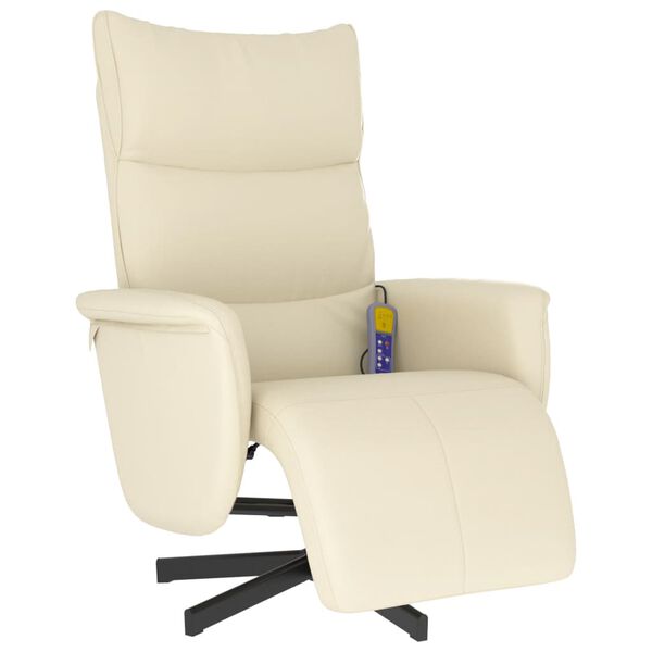 vidaXL Sill&oacute;n reclinable masaje con reposapi&eacute;s cuero sint&eacute;tico crema