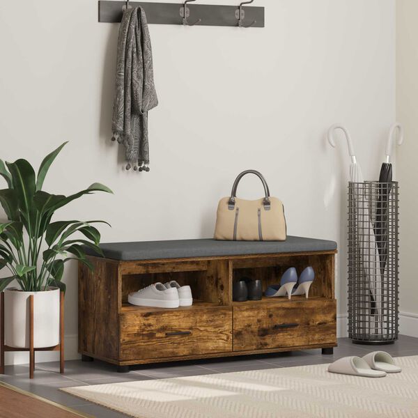 vidaXL Banco de entrada con coj&iacute;n Roble ahumado 100 x 38 x 46 cm