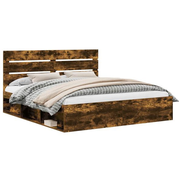 vidaXL Estructura de cama con cabecera Roble ahumado 180 x 200 cm