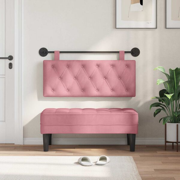 vidaXL Cabecera Colgante Rosa 110 x 55 x 7 cm Terciopelo
