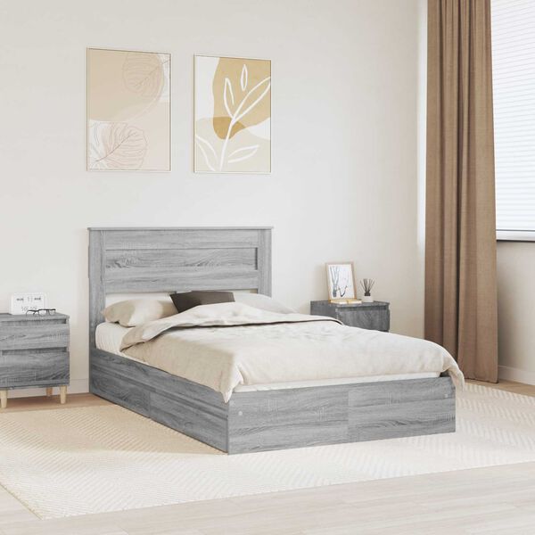 vidaXL Cama con almacenamiento con cabecera Gris Sonoma 135 x 190 cm