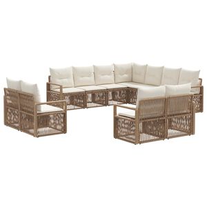 vidaXL Conjunto de sof&aacute;s de jard&iacute;n 11 uds. Beige rat&aacute;n sint&eacute;tico