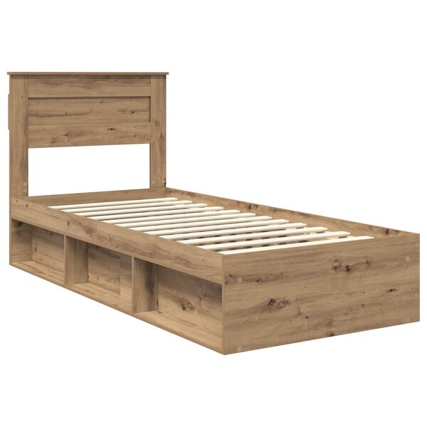 vidaXL Estructura de cama con cabecera Roble Artesanal 100 x 200 cm
