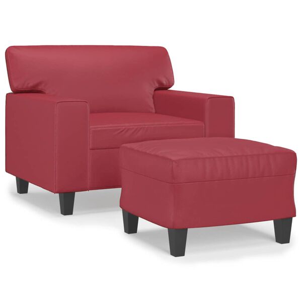 vidaXL Sill&oacute;n con taburete cuero sint&eacute;tico rojo tinto 60 cm