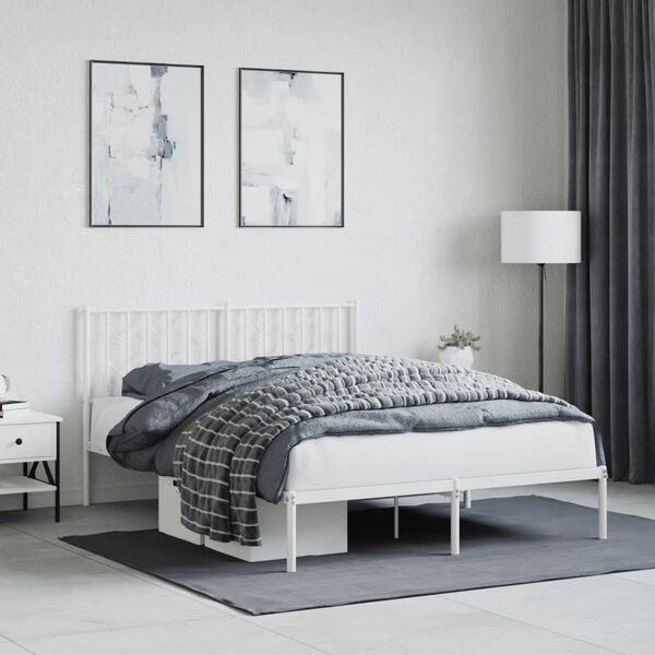 vidaXL Estructura cama sin colch&oacute;n con cabecero metal blanco 140x190cm