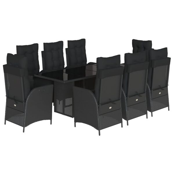 vidaXL Set de comedor de jard&iacute;n 9 pzas y cojines rat&aacute;n sint&eacute;tico negro