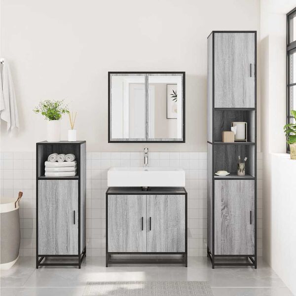 vidaXL Mueble lavabo ba&ntilde;o madera contrachapada sonoma gris 65x33x60 cm