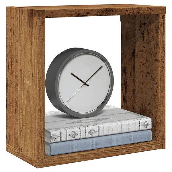 vidaXL Estantes cubo de pared 4 uds madera envejecida 30x15x30 cm