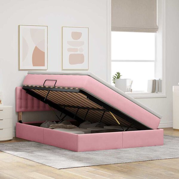 vidaXL Cama con almacenamiento Rosa 140 x 190 cm Terciopelo