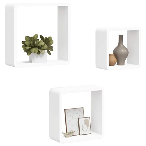 vidaXL Estantes cubo de pared 3 unidades MDF blanco
