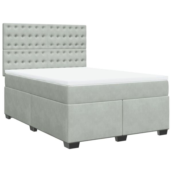 vidaXL Cama box spring con colchón terciopelo gris claro 140x190 cm