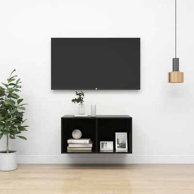 vidaXL Mueble TV de pared madera contrachapada negro brillo 37x37x72cm