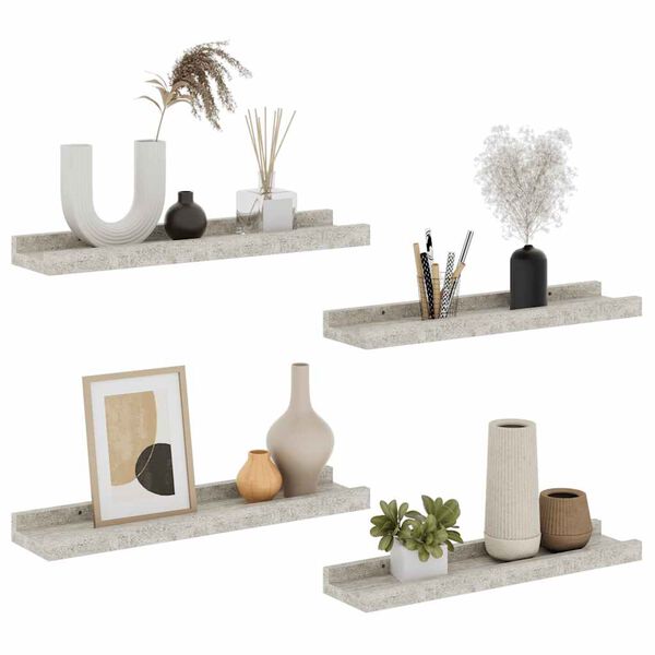 vidaXL Estantes de pared 4 unidades gris hormig&oacute;n 40x9x3 cm