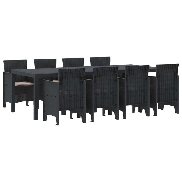 vidaXL Conjunto de Comedor de Jard&iacute;n 9 pcs Antracita Ratan Polt