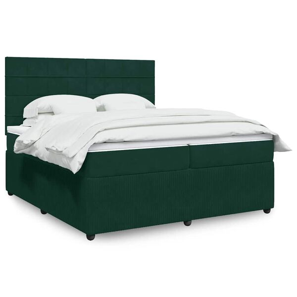 vidaXL Cama box spring con colch&oacute;n terciopelo verde oscuro 200x200 cm