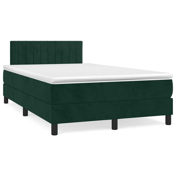vidaXL Cama box spring colch&oacute;n y LED terciopelo verde oscuro 120x190cm