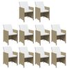 vidaXL Set comedor de jard&iacute;n 15 pzas con cojines rat&aacute;n sint&eacute;tico beige