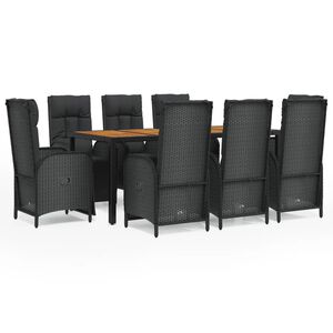vidaXL Set de comedor de jard&iacute;n 9 pzas y cojines rat&aacute;n sint&eacute;tico negro