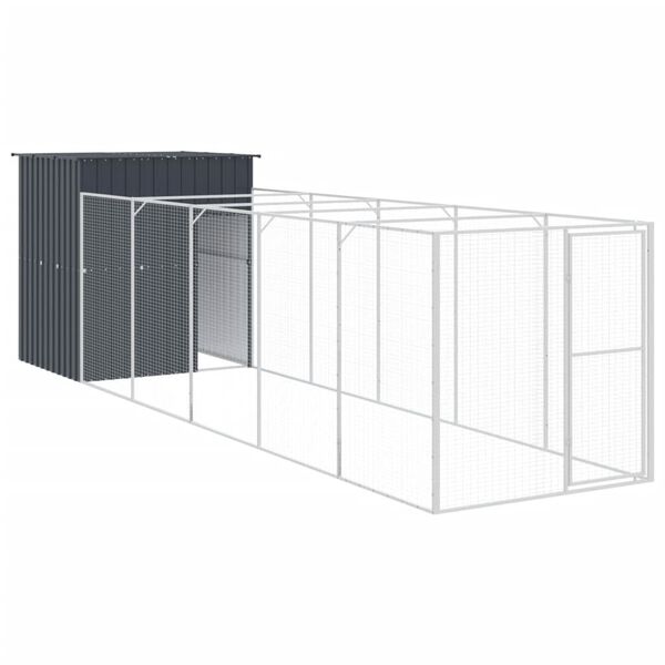 vidaXL Caseta perros con corral acero galvanizado gris 165x659x181 cm