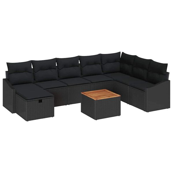 vidaXL Conjunto de sof&aacute;s de jard&iacute;n 9 pcs Negro rat&aacute;n sint&eacute;tico