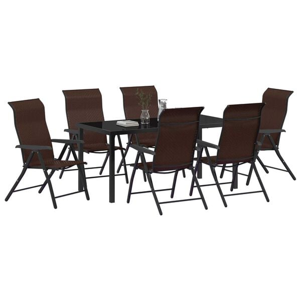 vidaXL Conjunto de Comedor de Jardín 7 pcs Marrón Poliratán