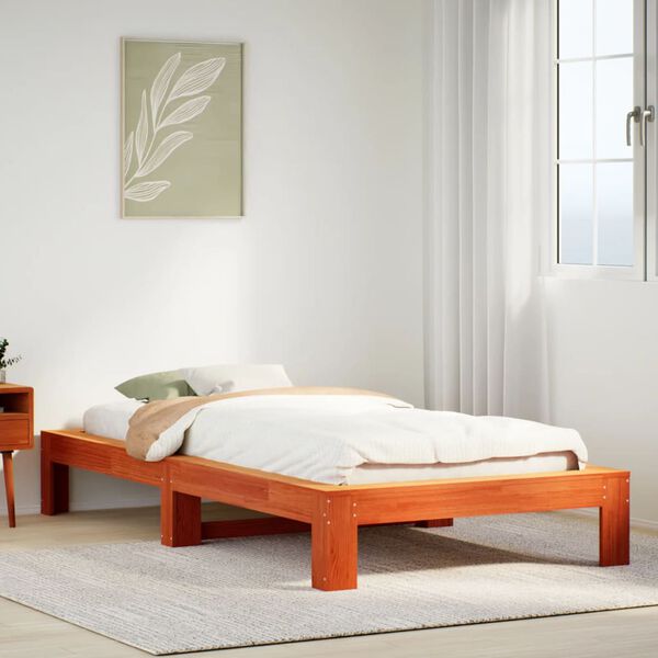 vidaXL Estructura de cama sin colch&oacute;n madera maciza marr&oacute;n 75x190 cm