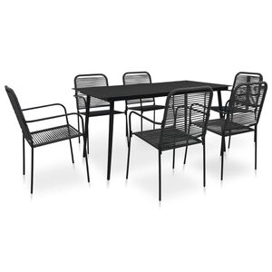 vidaXL Set de comedor de jard&iacute;n 7 pzas cuerda de algod&oacute;n y acero negro