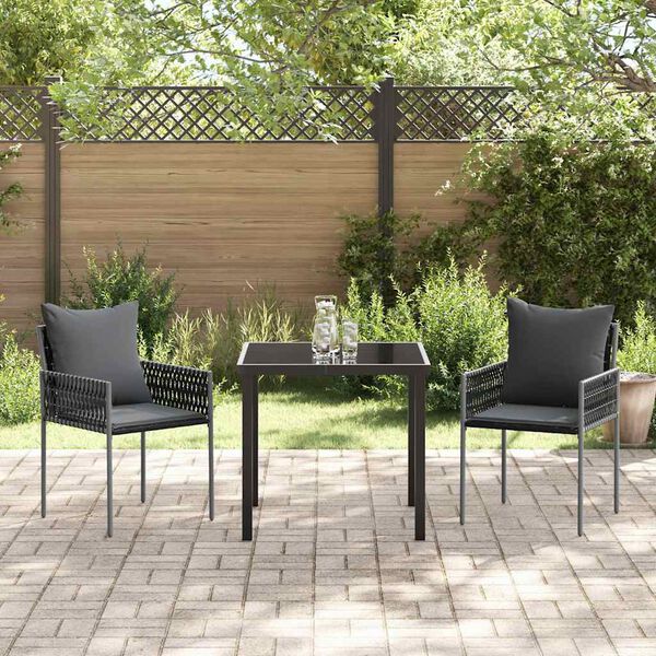 vidaXL Conjunto de Comedor de Jard&iacute;n 3 pcs Negro y Gris